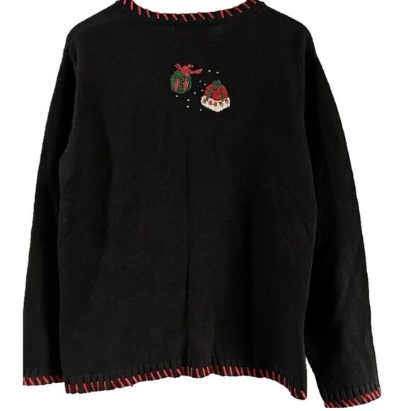 Tiara Int. Women ugly Christmas kitty cat Sweater Black Full Zip VTG sz M - Picture 11 of 16